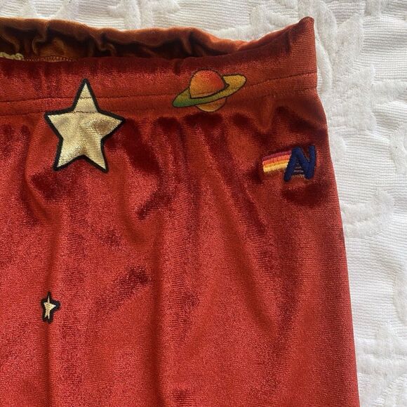 AVIATOR NATION Women L Red Velvet Sweatpants Joggers Velour Galaxy Star READ - Picture 4 of 12